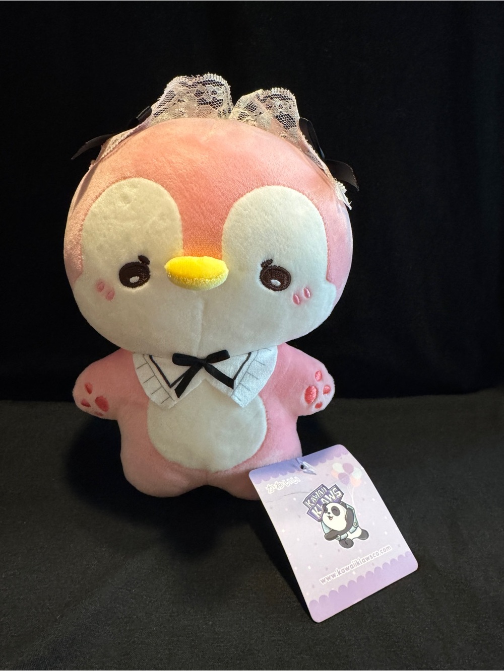 Cute Pink Plush Penguin Toy with Bows - French Maid Themed